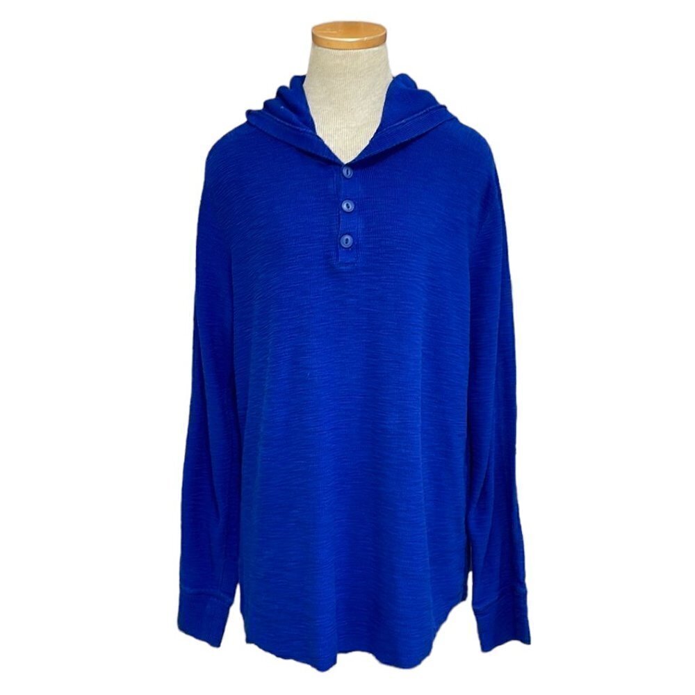 Vince Men's Sweater Lightweight Pullover Hoodie Buttons Blue Size X Large XL